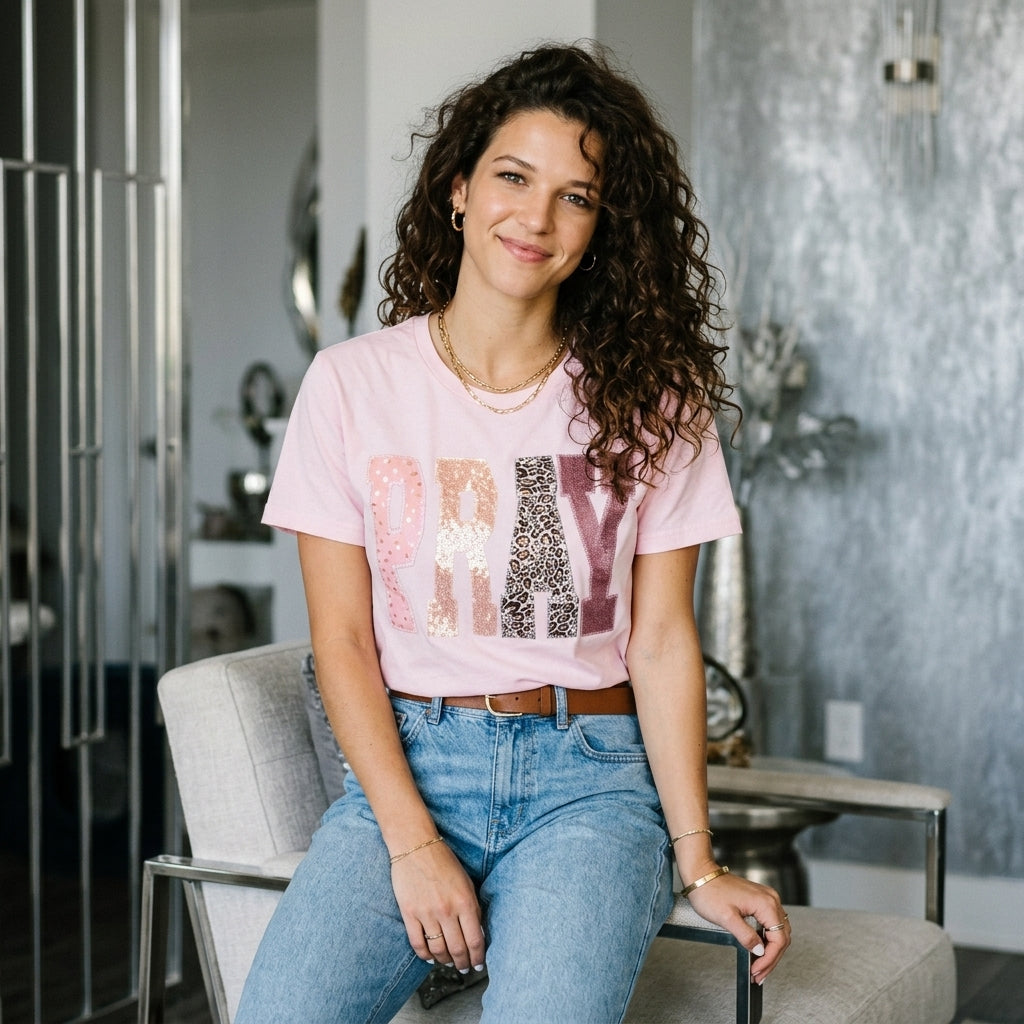 Pray Sequin Leopard Tee