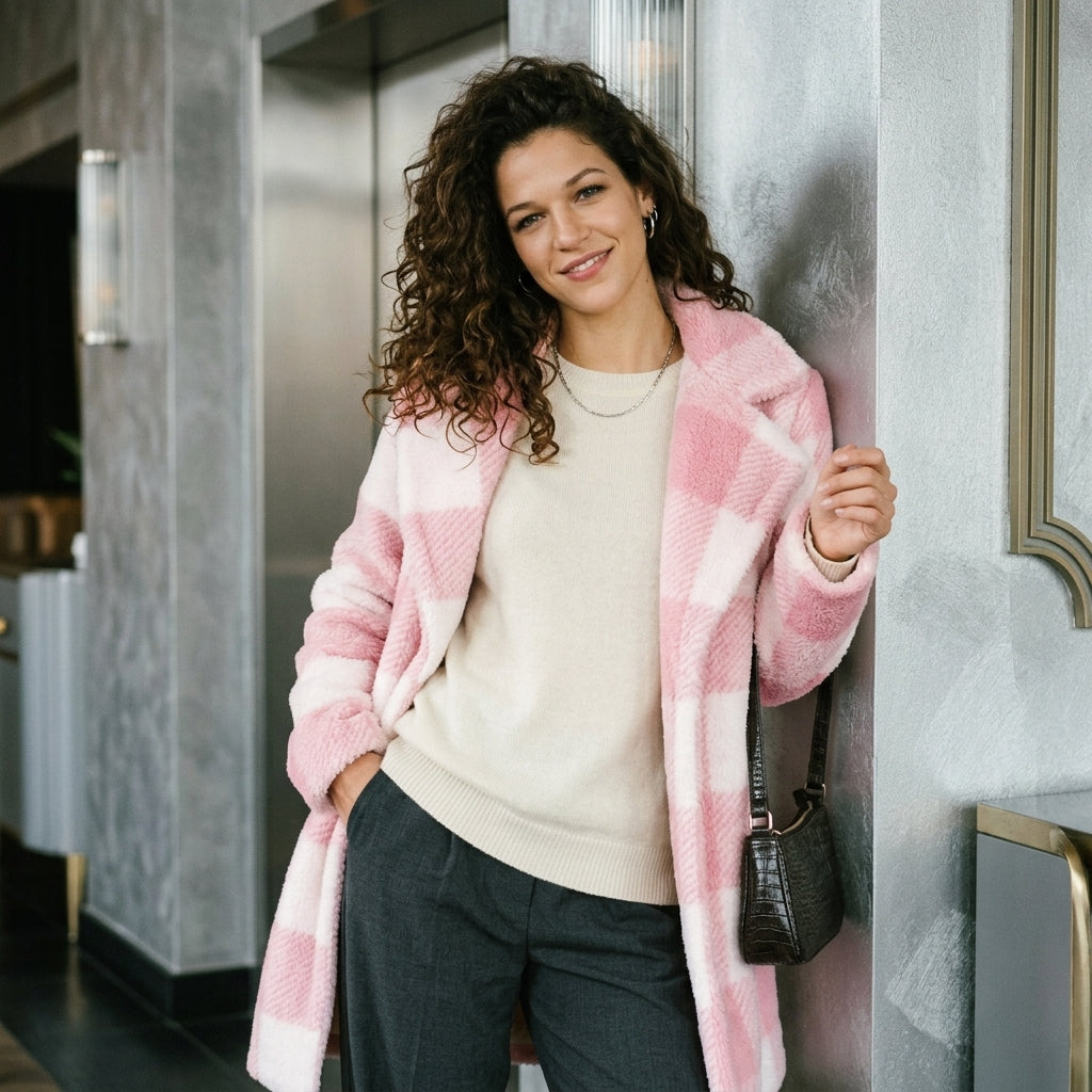 Double-faced Plush Casual Plaid Long Coat