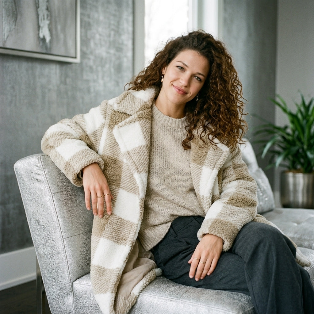 Double-faced Plush Casual Plaid Long Coat