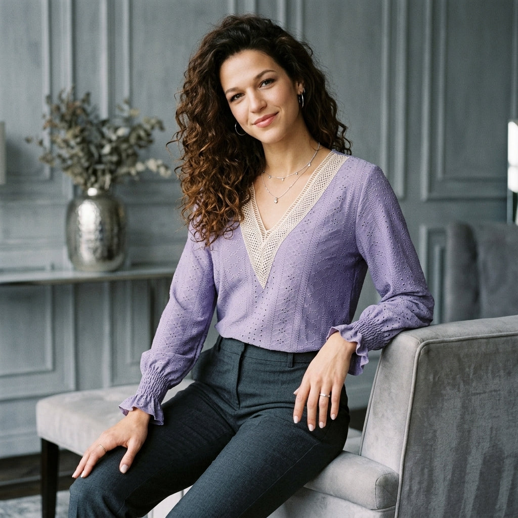 Eyelet Flounce-Sleeve Top