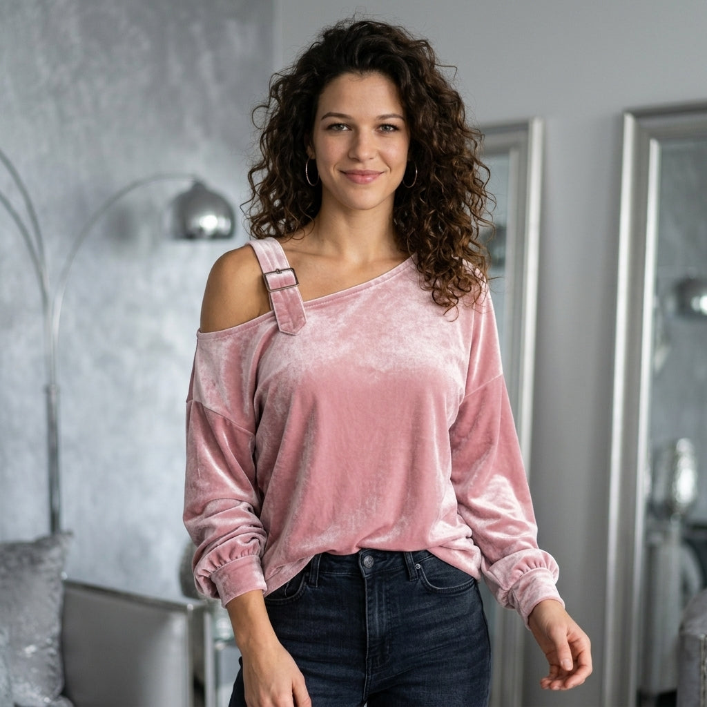 Asymmetrical Neck Long Sleeve Top