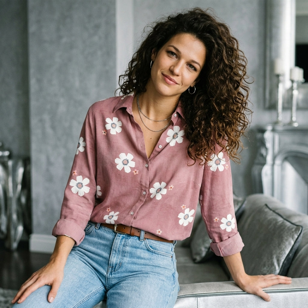 Floral Print Button-Down Casual Shirt