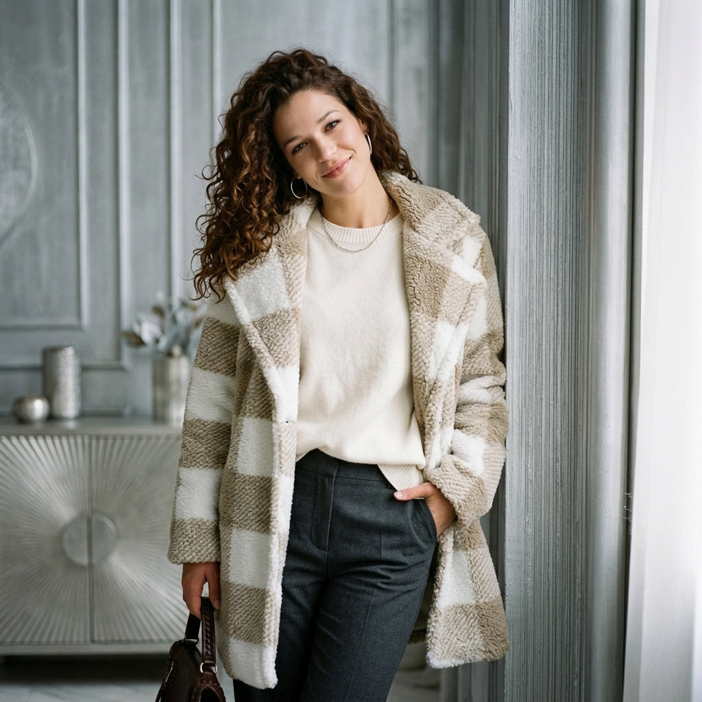 Double-faced Plush Casual Plaid Long Coat