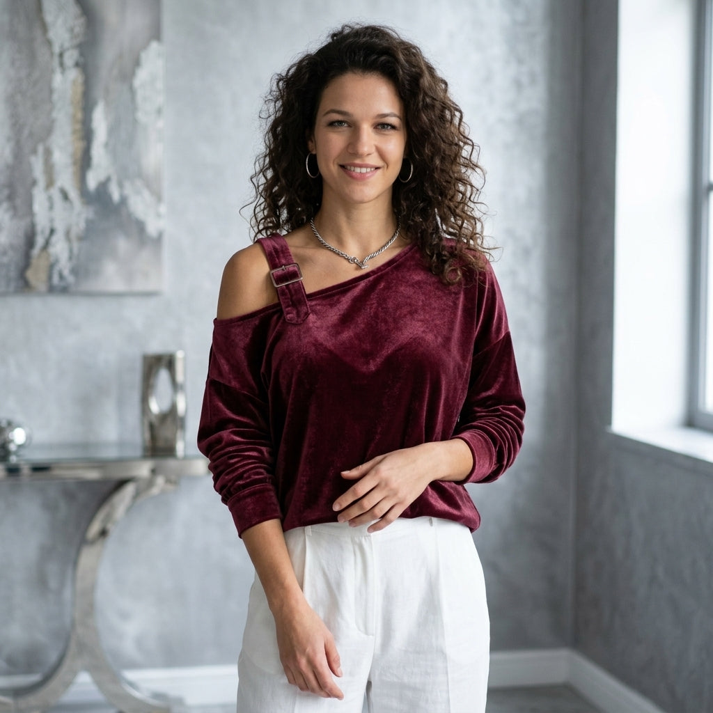 Asymmetrical Neck Long Sleeve Top
