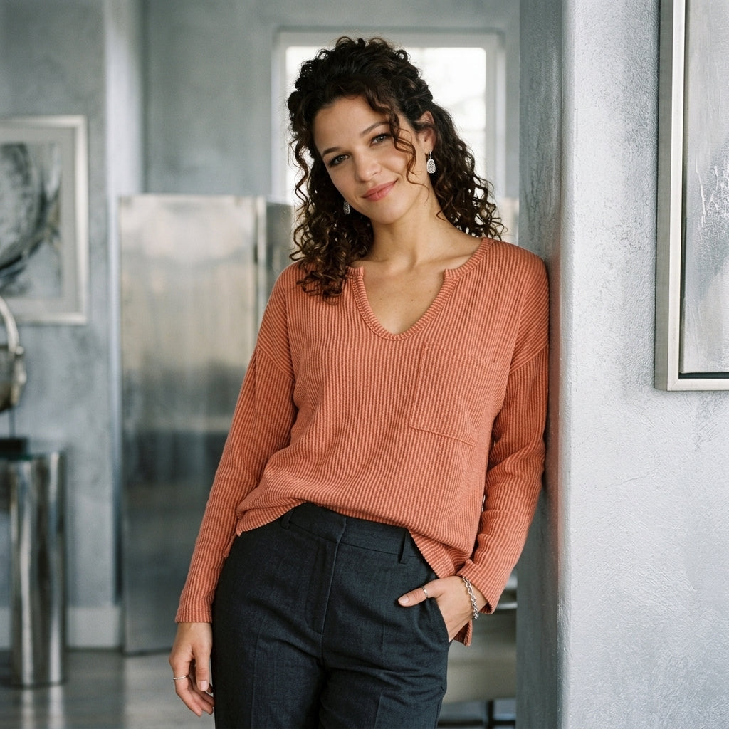 Striped Notched Pocket Tee
