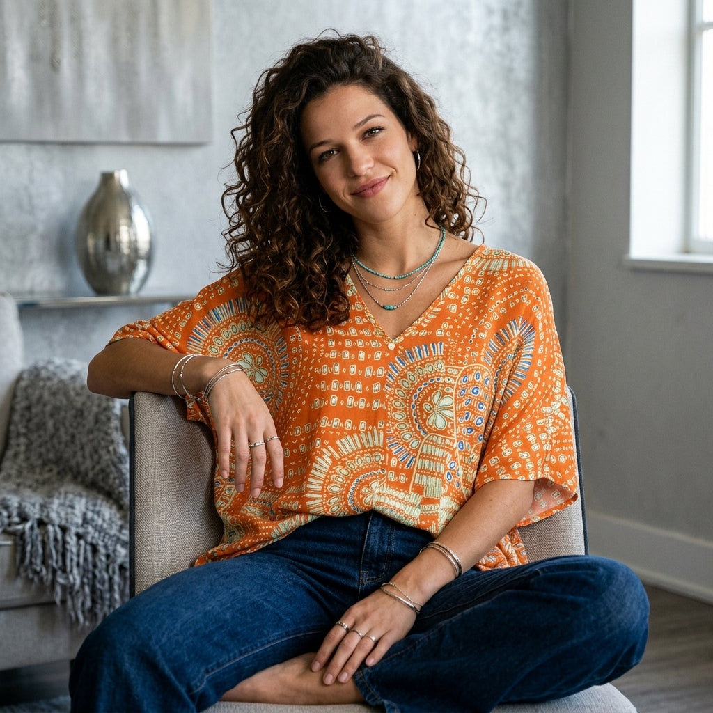 Printed V-Neck Top