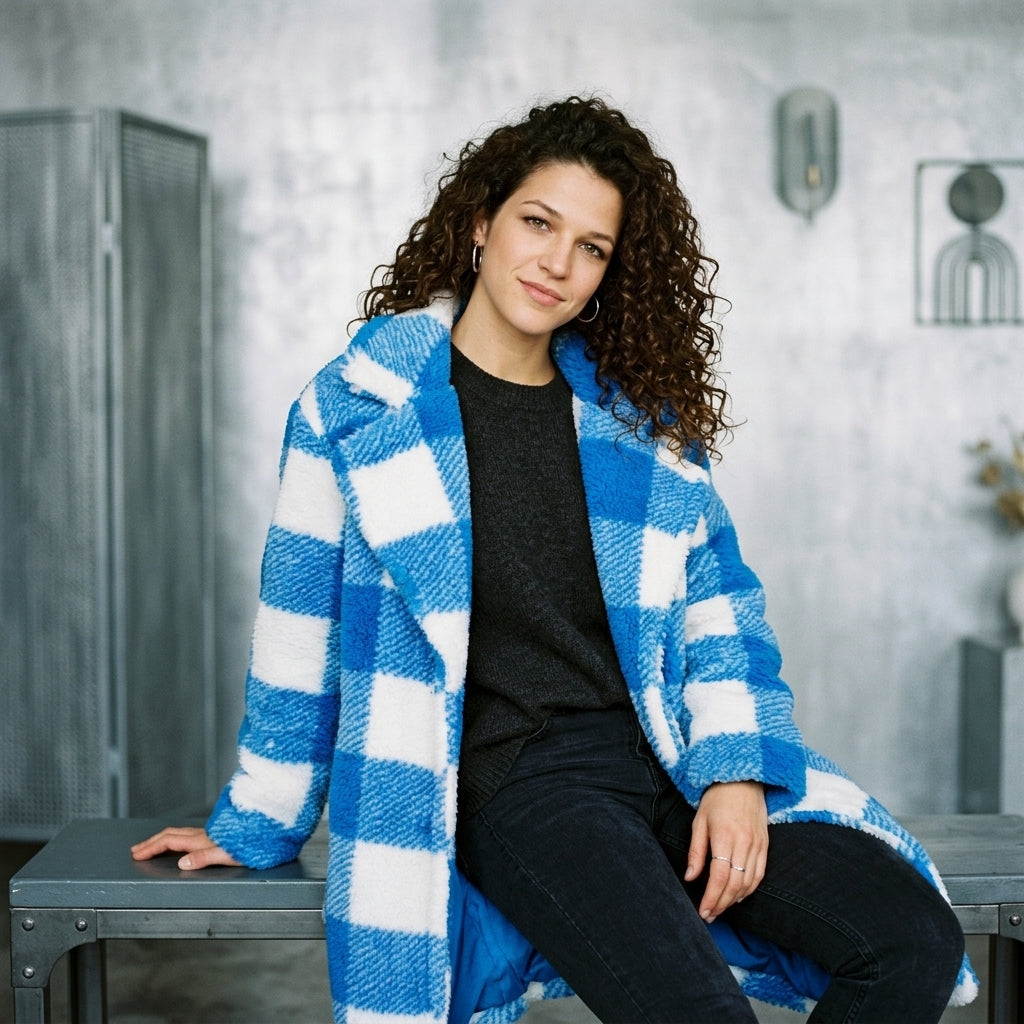 Double-faced Plush Casual Plaid Long Coat