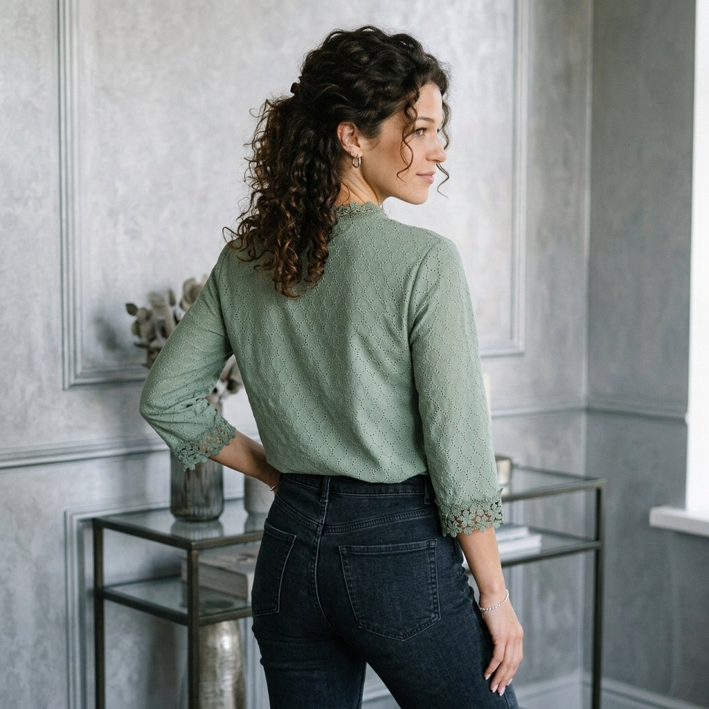 Openwork Lace V-Neck Blouse