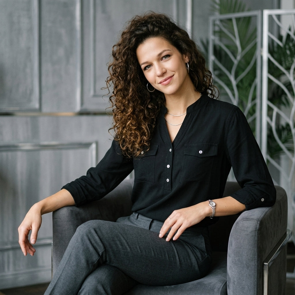 Notched Denim Top