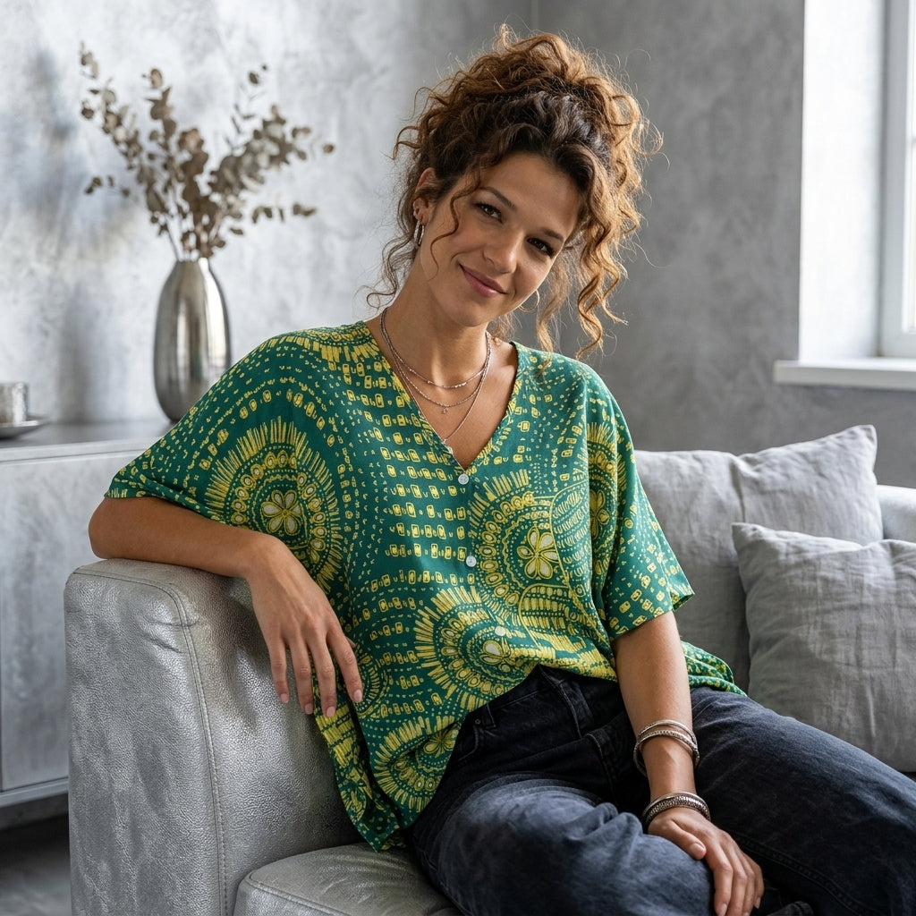Printed V-Neck Top