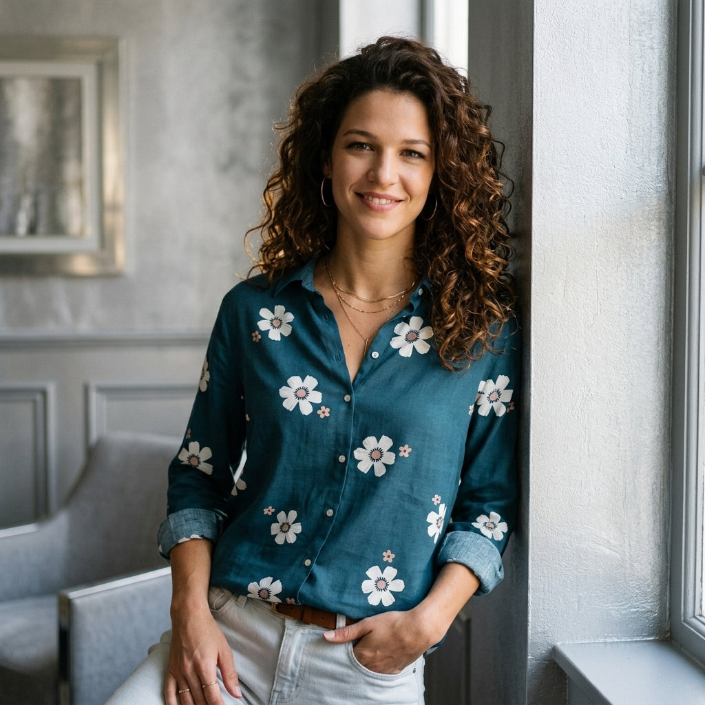 Floral Print Button-Down Casual Shirt