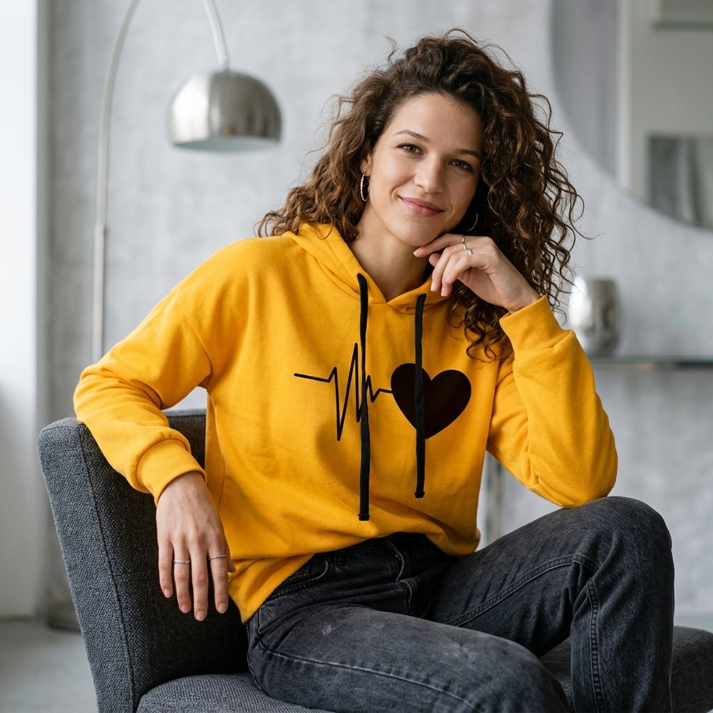 Heart Print Long Sleeve Hoodie