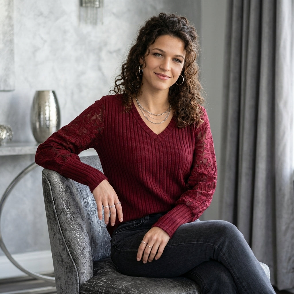 Lace-Panel Knit Top