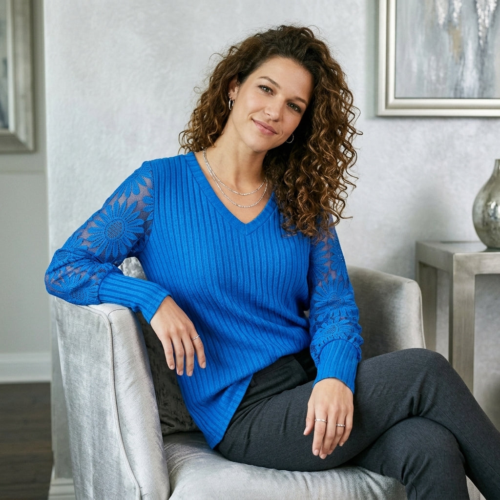 Lace-Panel Knit Top