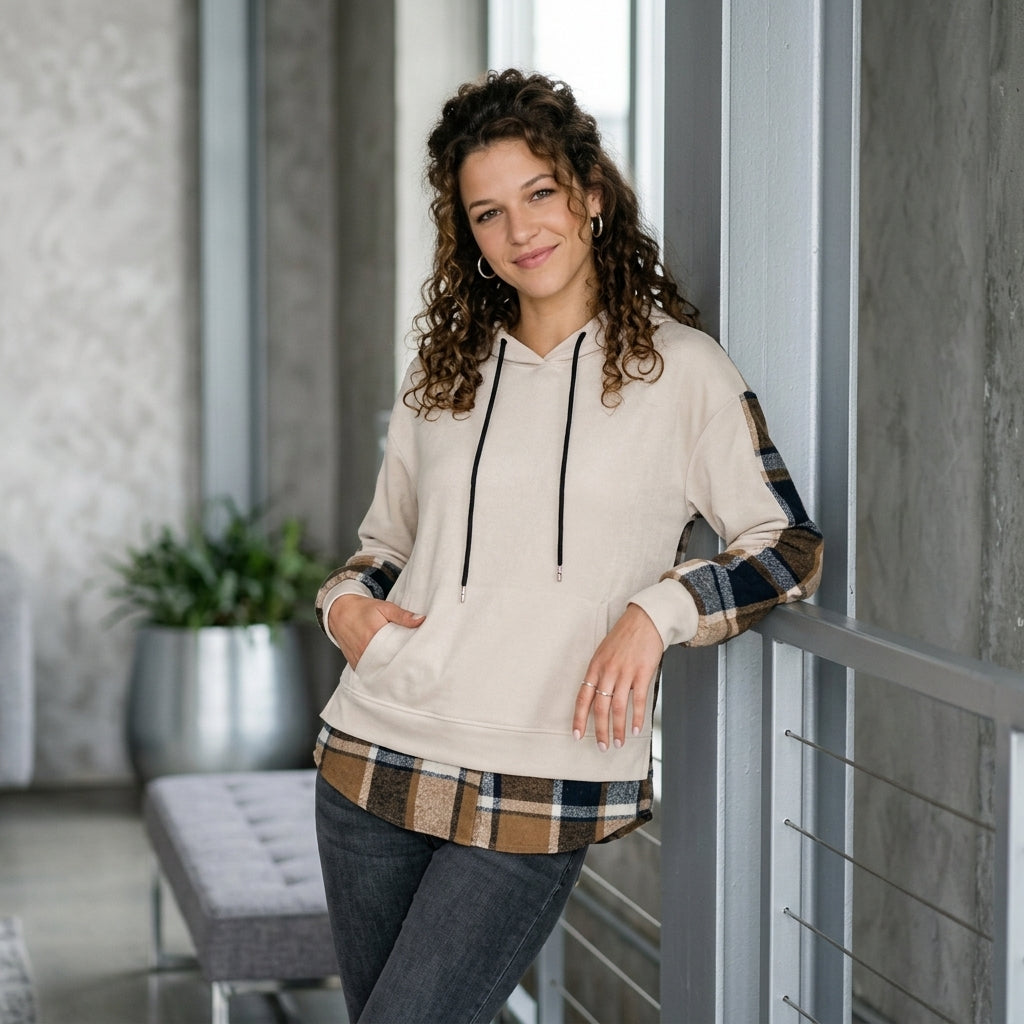 Plaid Hooded Velvet Sweatshirt