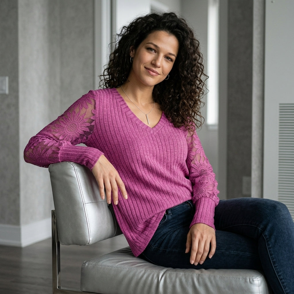 Lace-Panel Knit Top