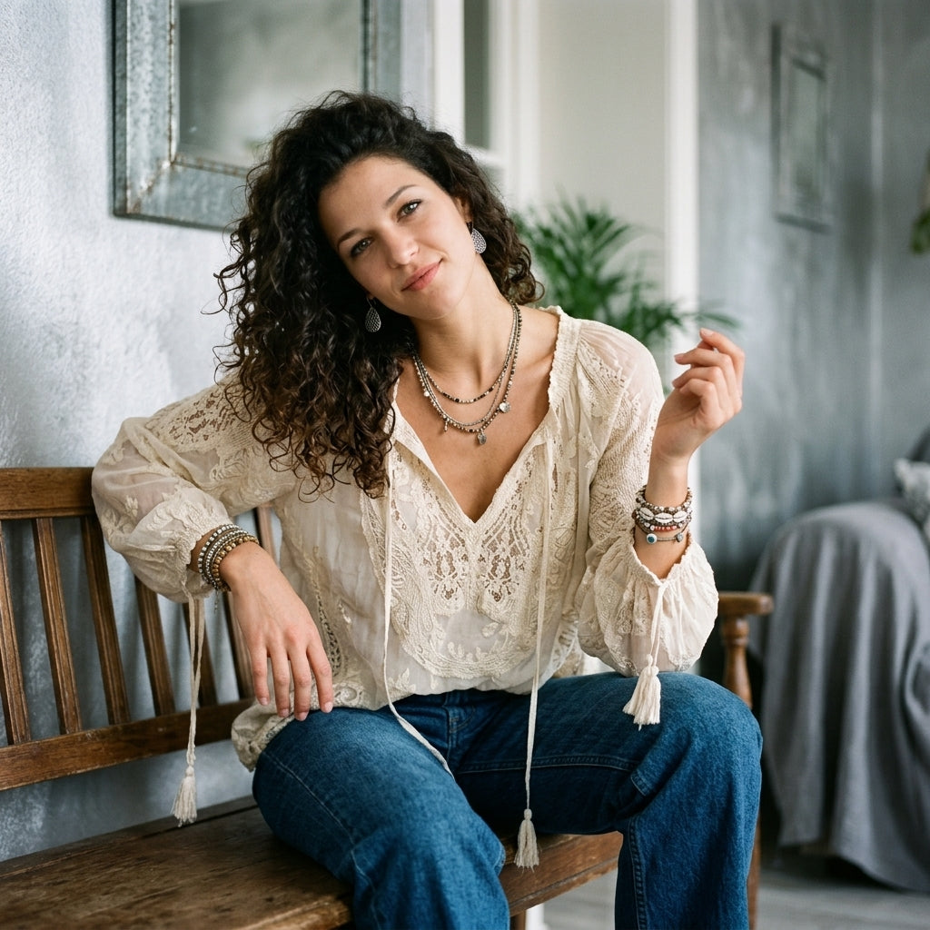Lace Tie-Neck Blouse