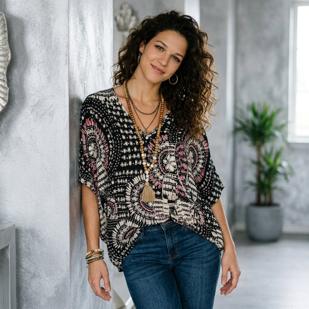 Printed V-Neck Top