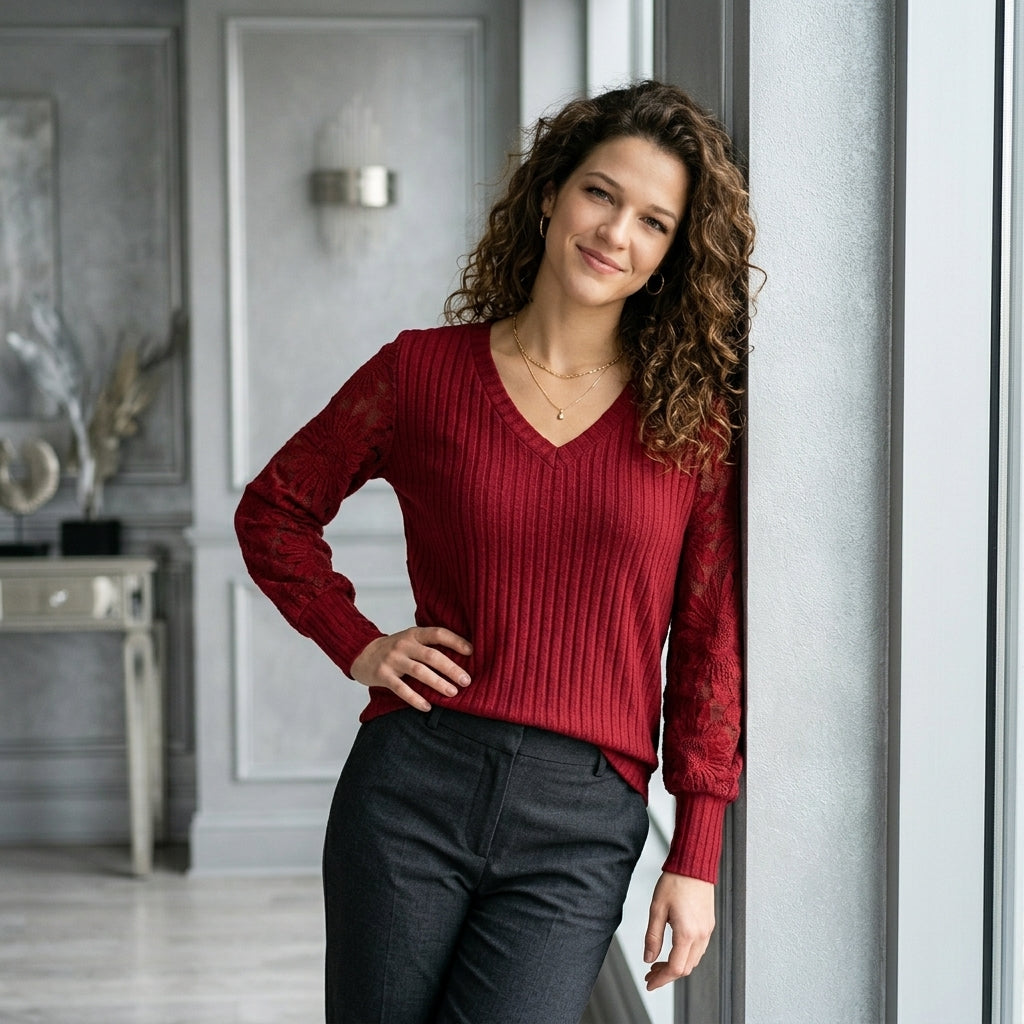 Lace-Panel Knit Top