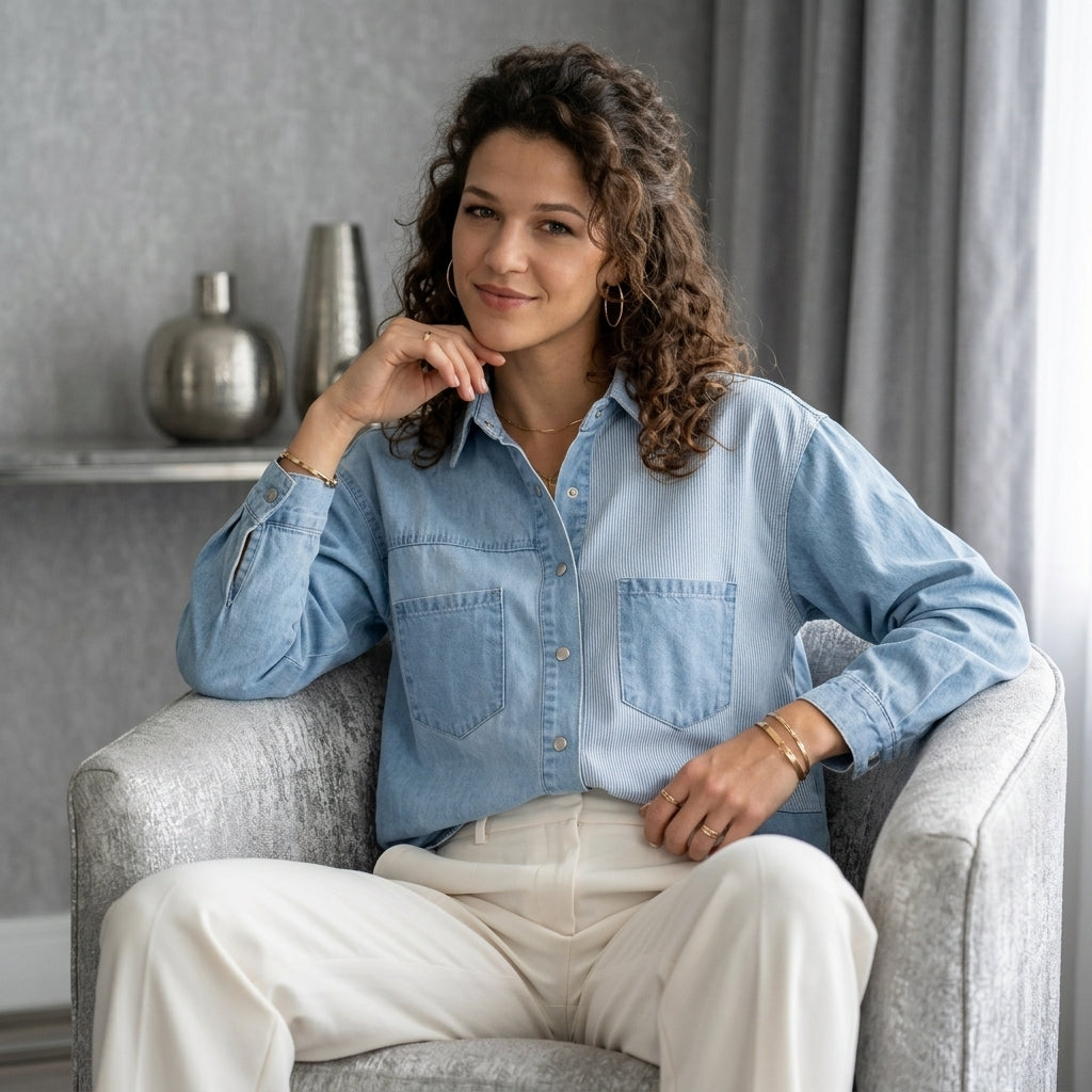 Two-Tone Denim Patchwork Shirt