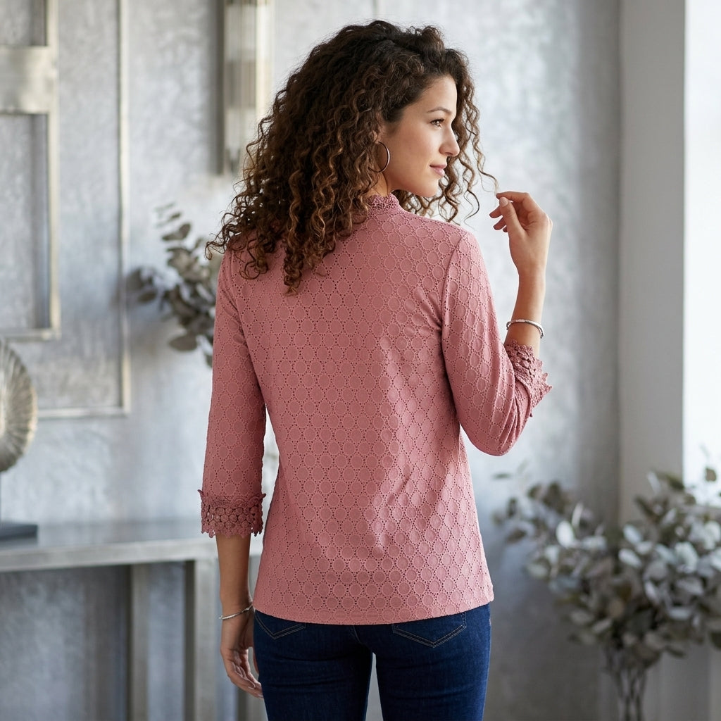 Openwork Lace V-Neck Blouse