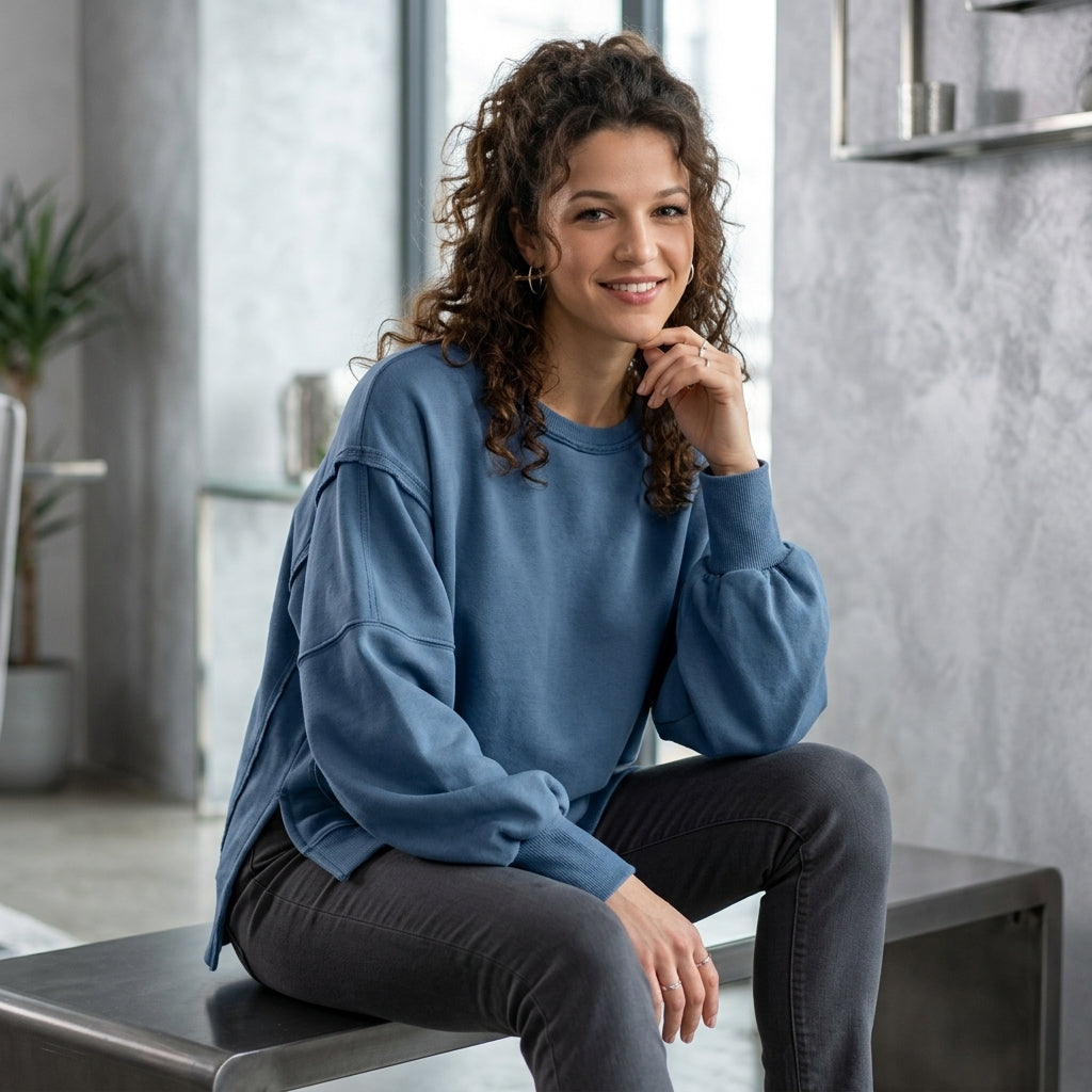 Side-Slit Crewneck Sweatshirt