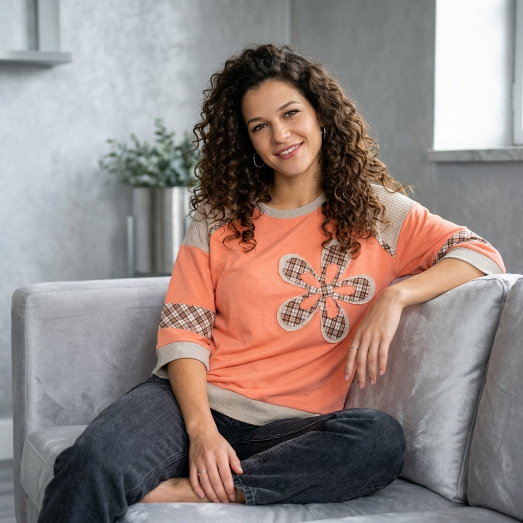 Plaid & Waffle Patchwork Top