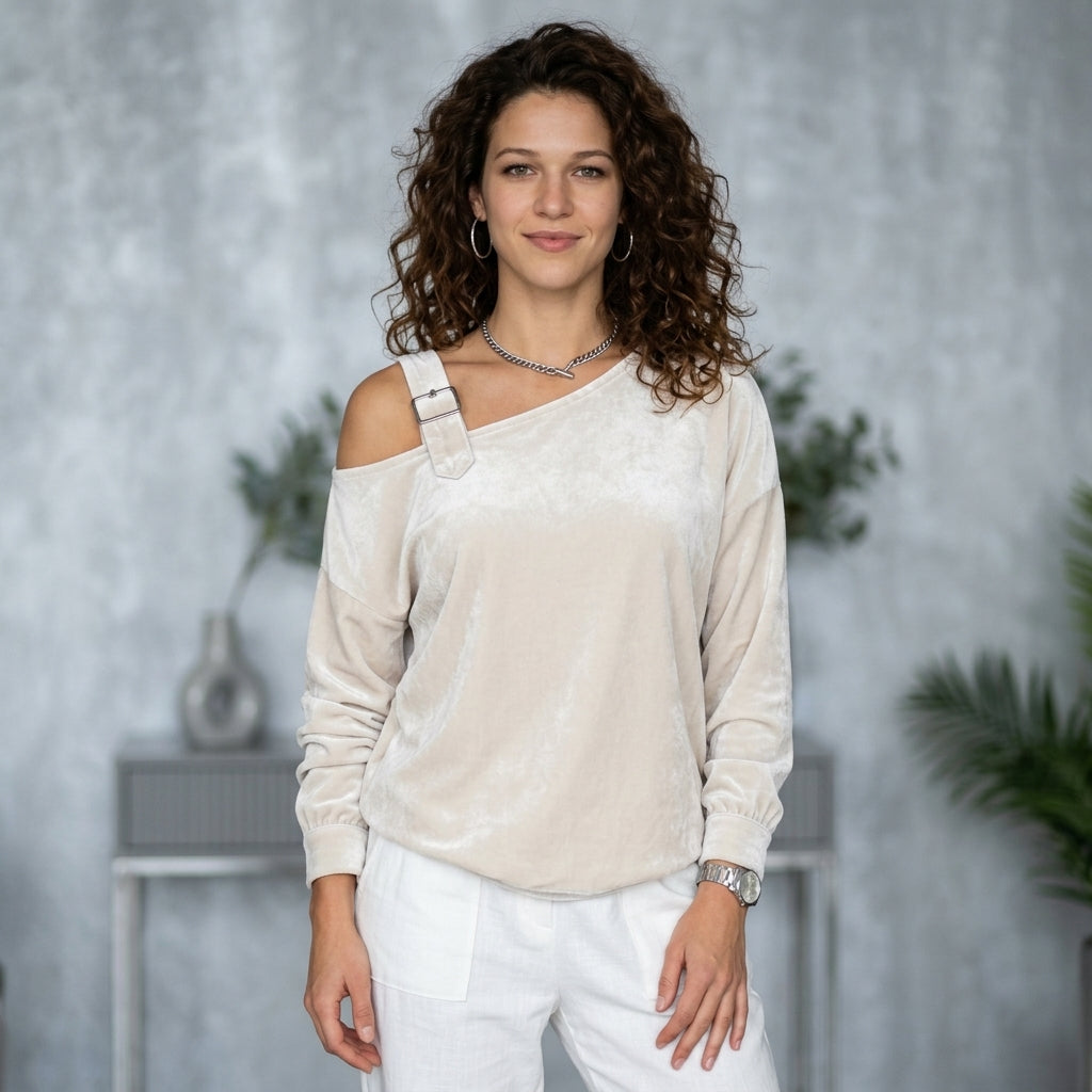 Asymmetrical Neck Long Sleeve Top