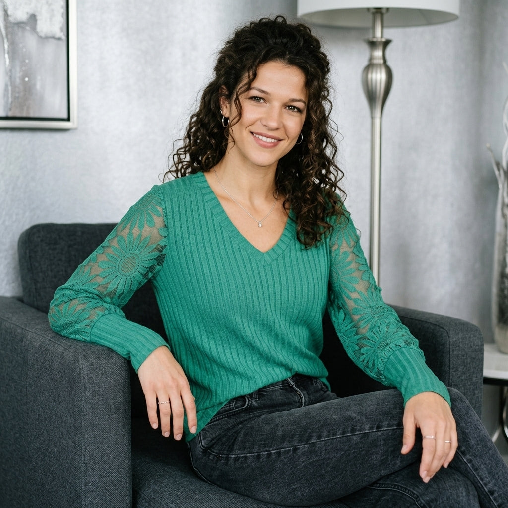 Lace-Panel Knit Top