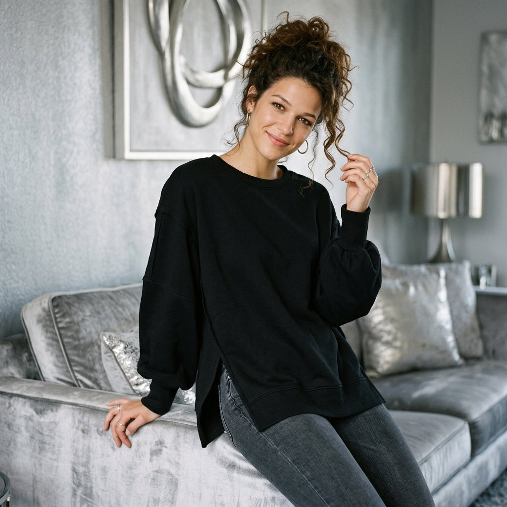 Side-Slit Crewneck Sweatshirt