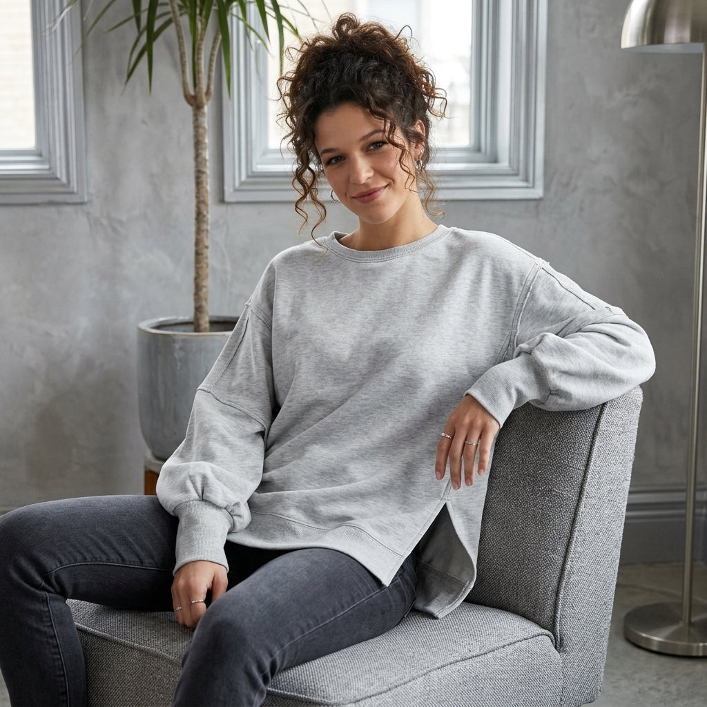Side-Slit Crewneck Sweatshirt