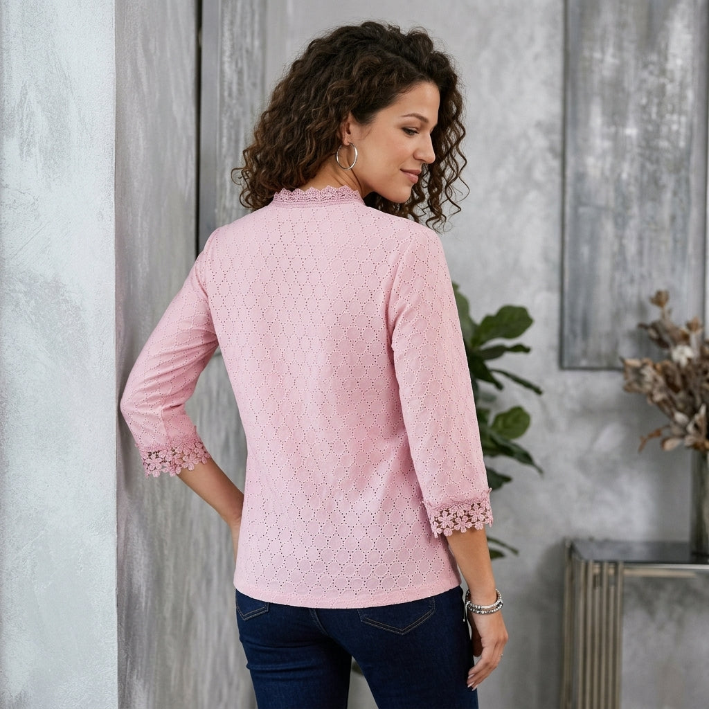 Openwork Lace V-Neck Blouse
