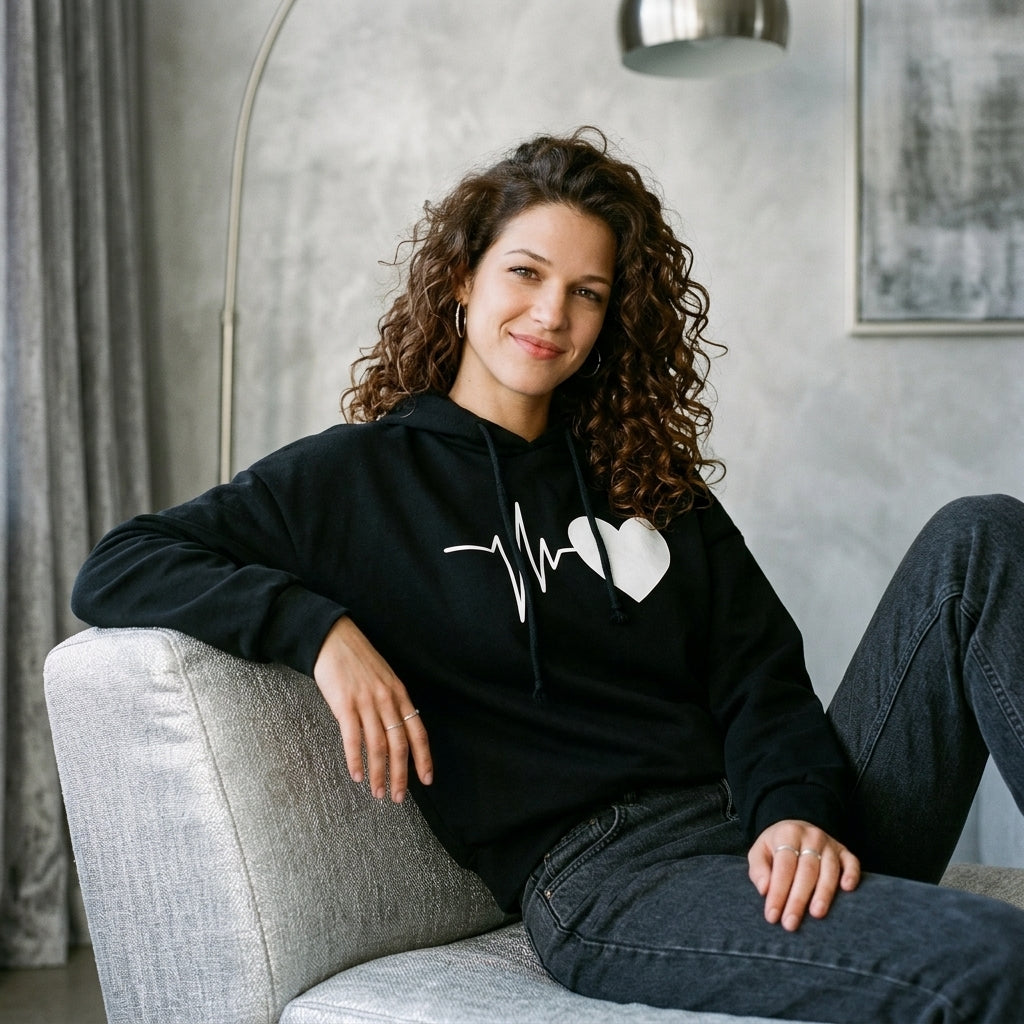 Heart Print Long Sleeve Hoodie