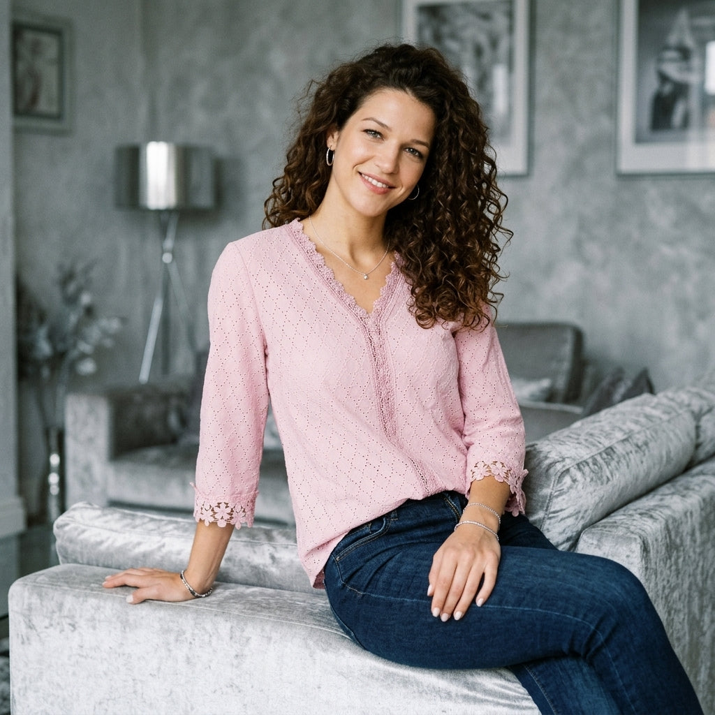 Openwork Lace V-Neck Blouse