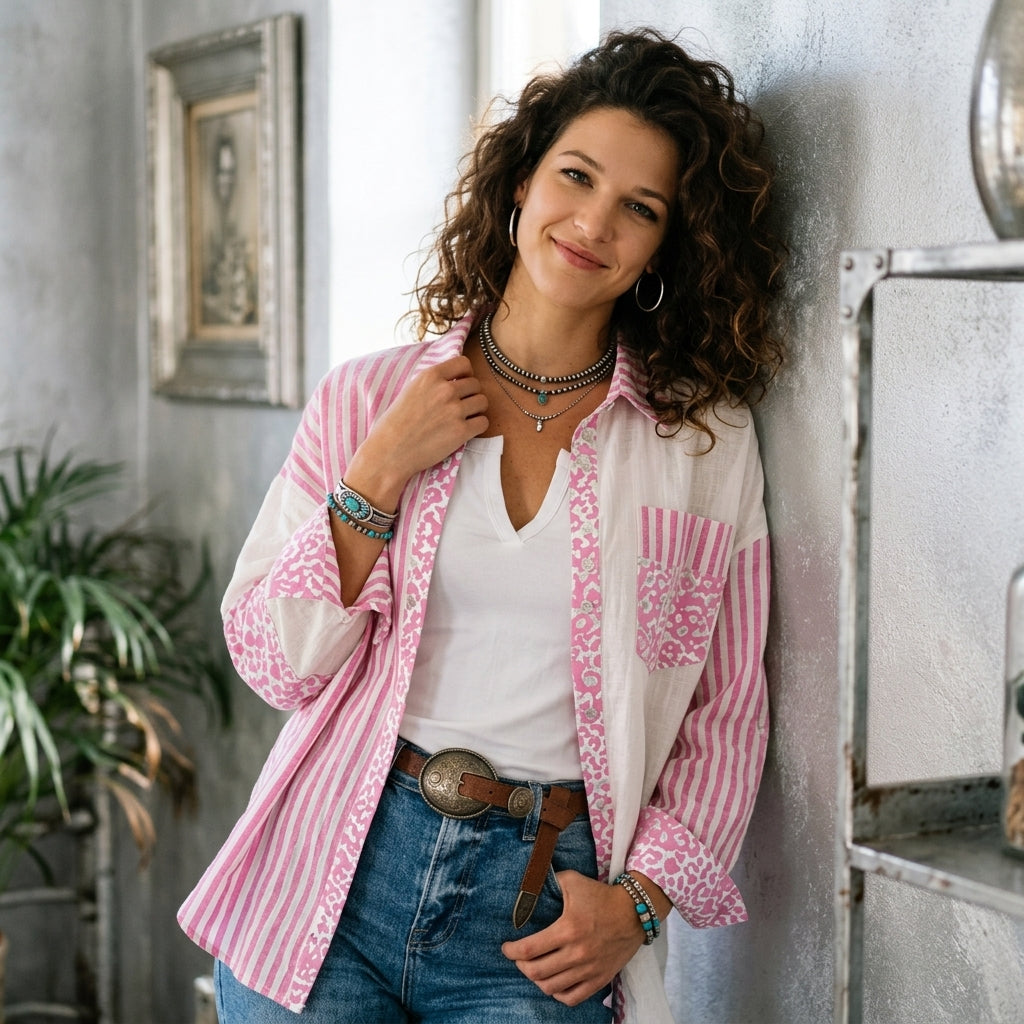 Leopard & Stripe Western Shirt