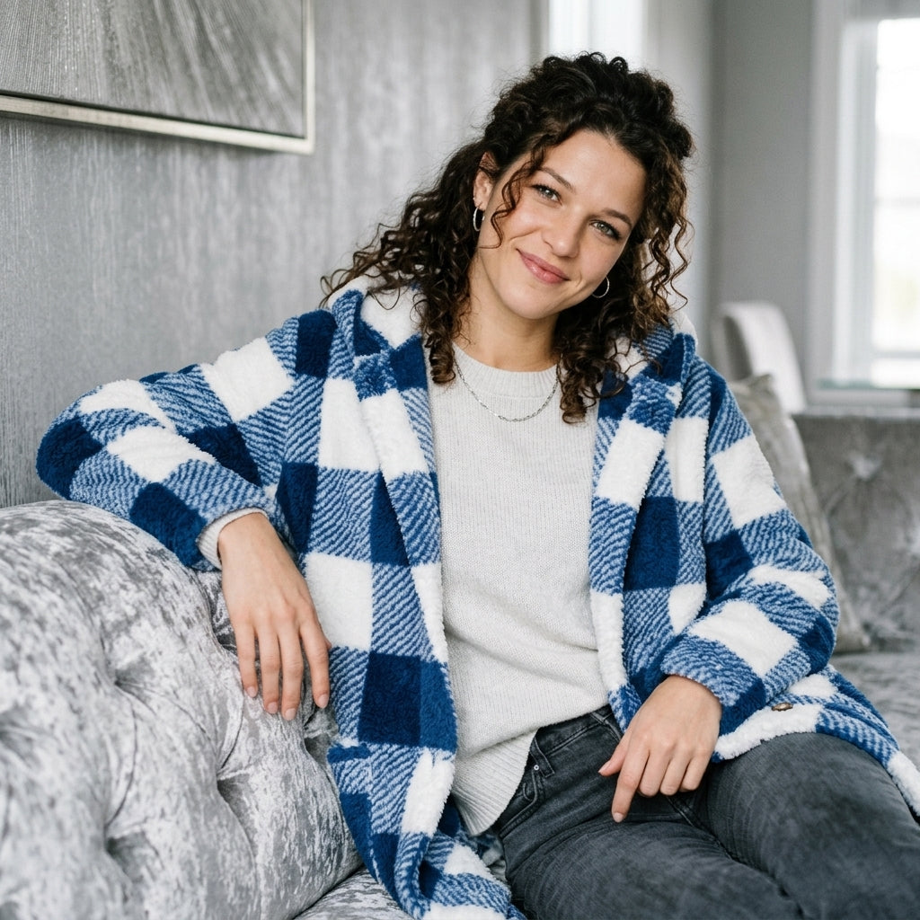 Hooded Plaid Plush Coat