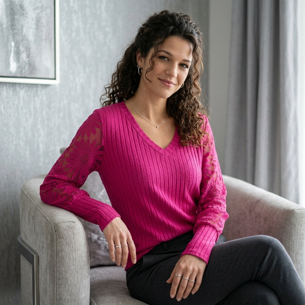 Lace-Panel Knit Top