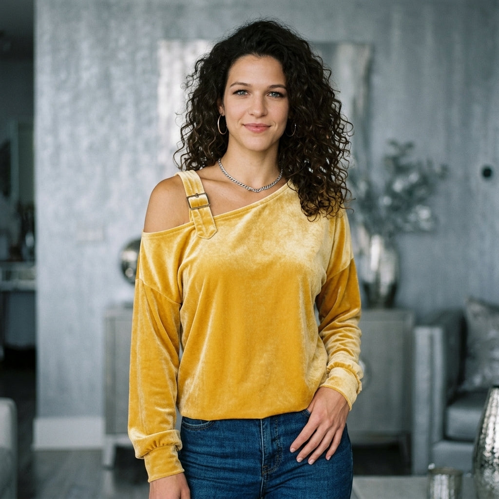 Asymmetrical Neck Long Sleeve Top