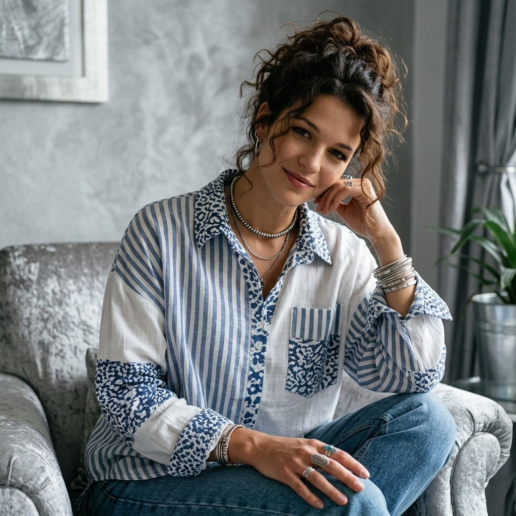 Striped Leopard Patchwork Shirt