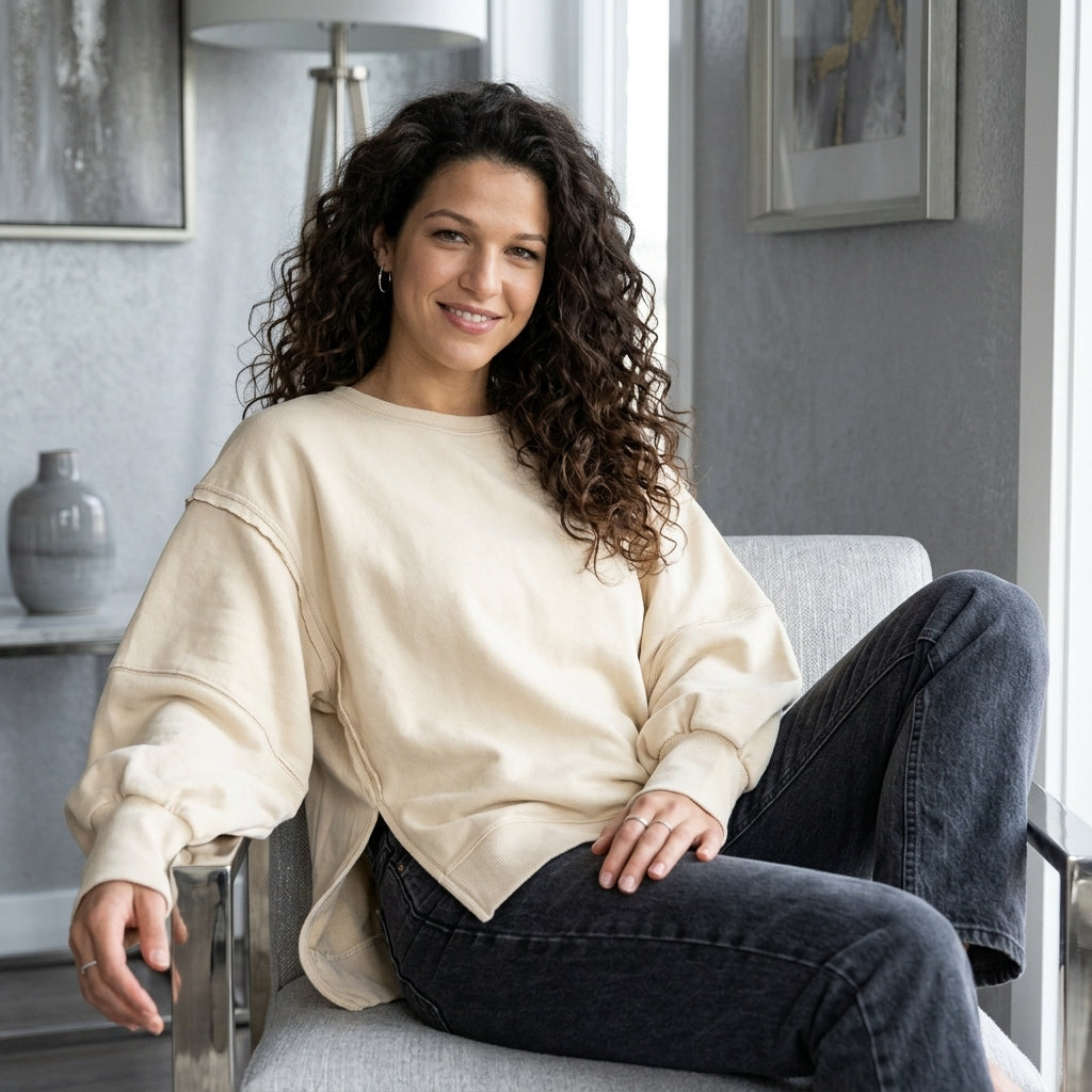 Side-Slit Crewneck Sweatshirt