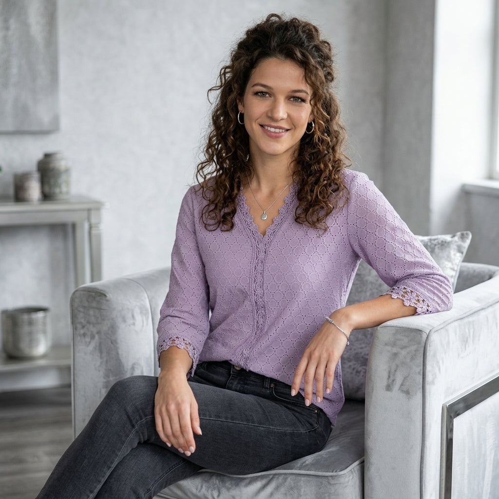 Openwork Lace V-Neck Blouse