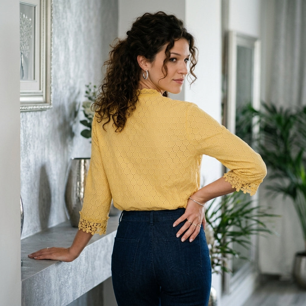 Openwork Lace V-Neck Blouse