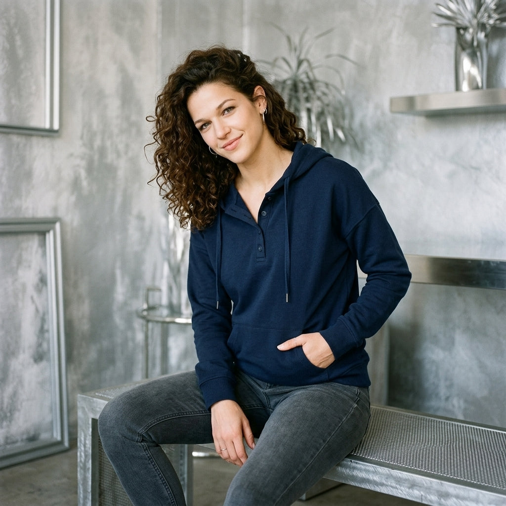 Button-Detail Drawstring Hoodie