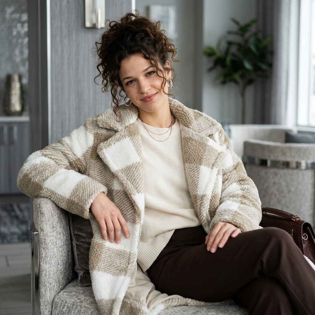 Double-faced Plush Casual Plaid Long Coat
