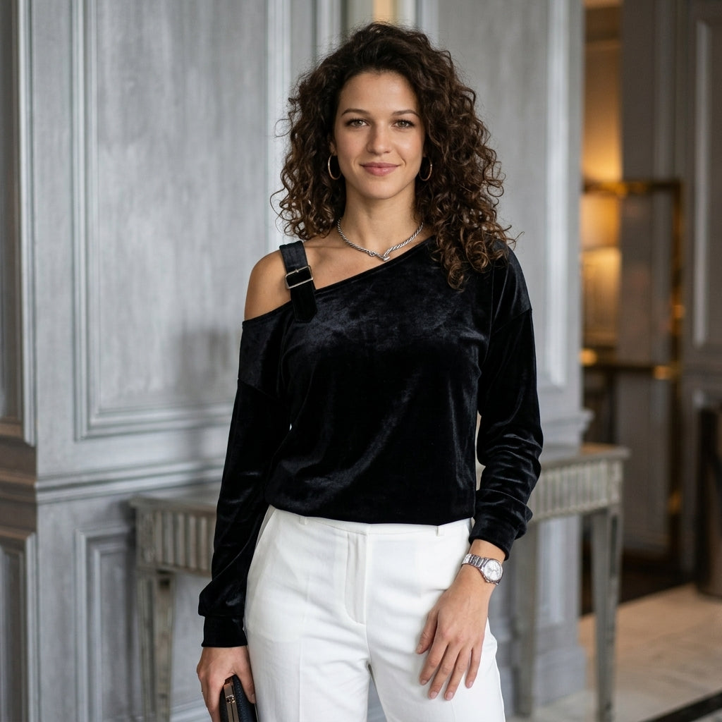 Asymmetrical Neck Long Sleeve Top