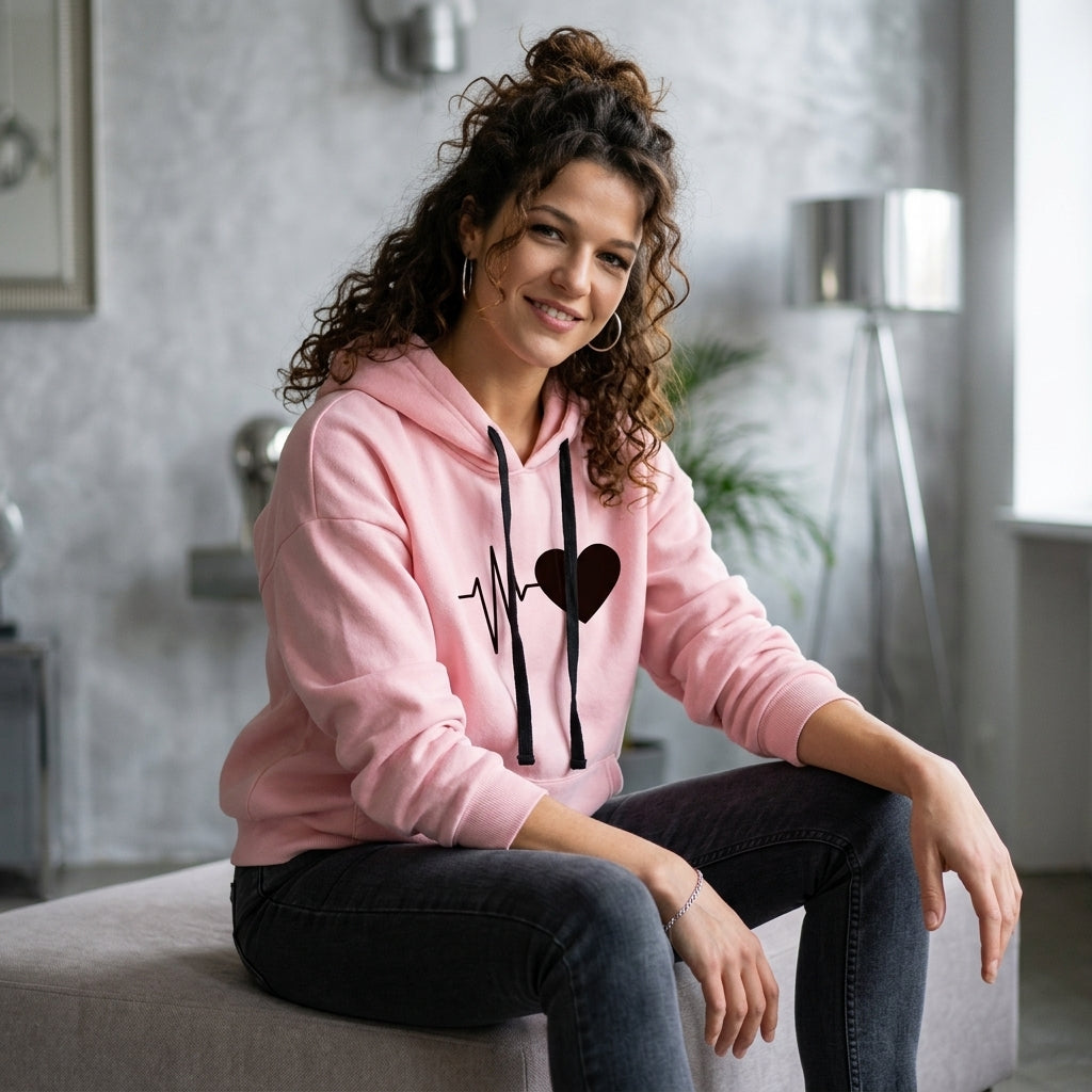 Heart Print Long Sleeve Hoodie