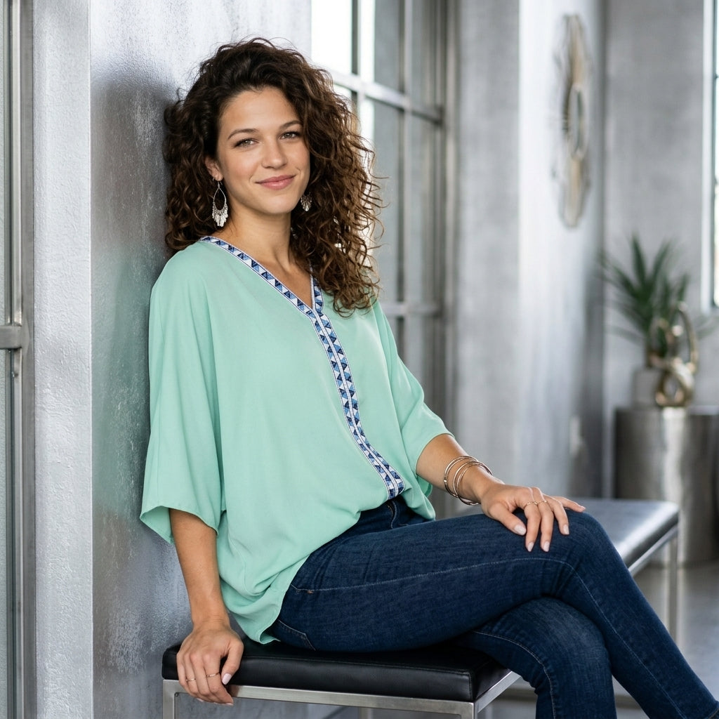 Oversized Contrast V-Neck Blouse