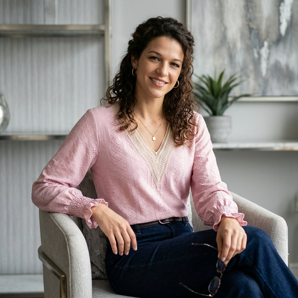 Eyelet Flounce-Sleeve Top