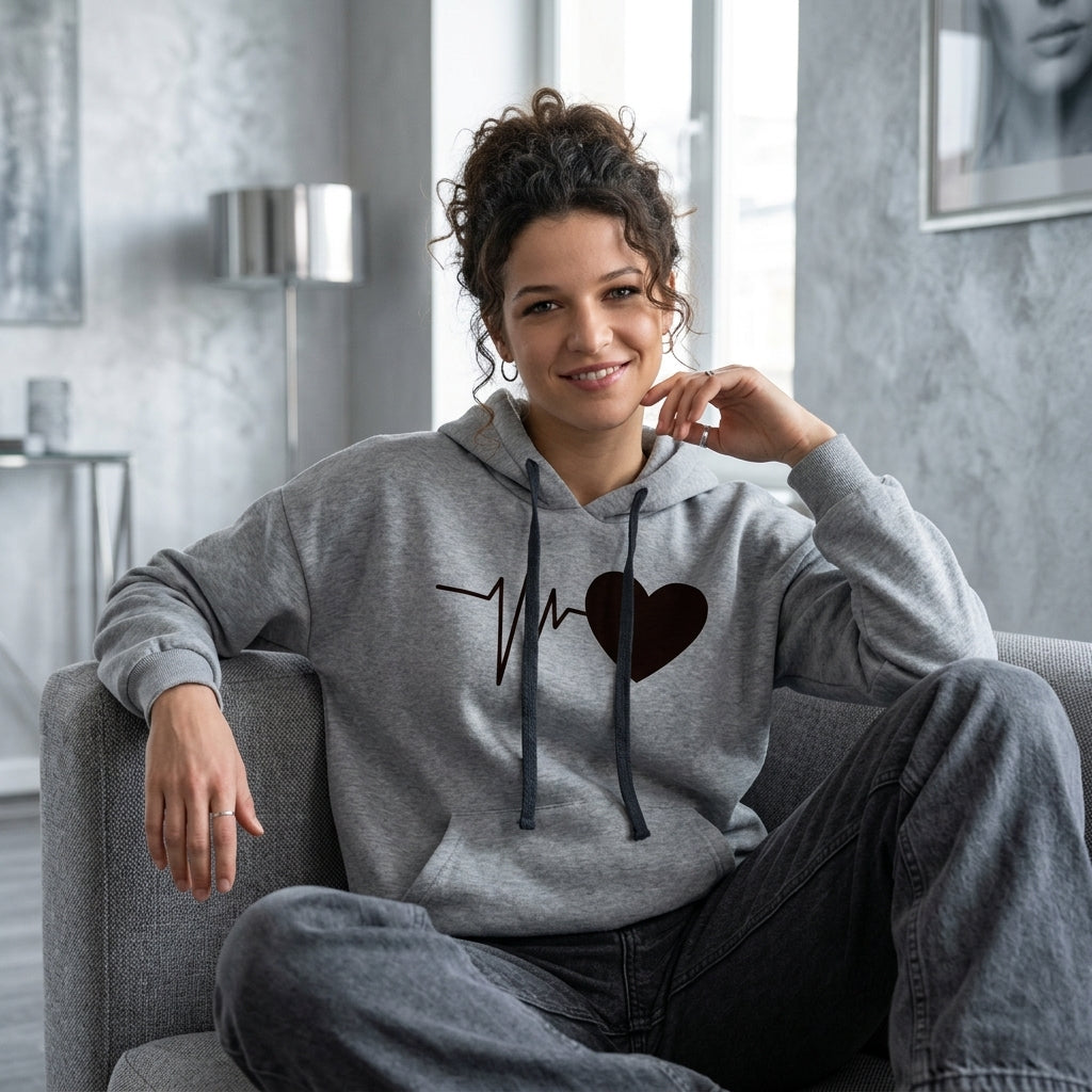 Heart Print Long Sleeve Hoodie