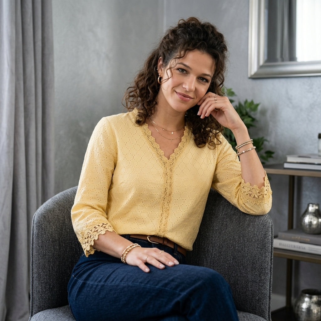 Openwork Lace V-Neck Blouse